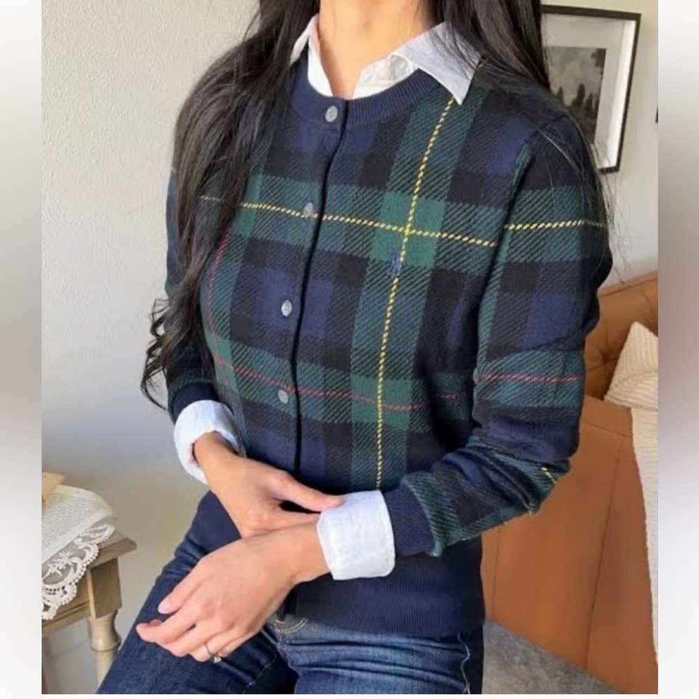 Polo Ralph Lauren Tartan Plaid Wool Cardigan Size XL